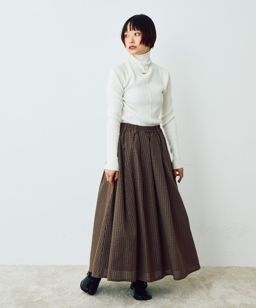 Crisp（クリスプ）の「チェックタックスカート（スカート・レディース・ブラウン/ベージュ・FREE）」の4枚目の写真