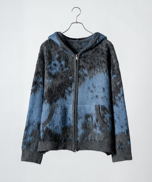 KUUUPY（クーピー）の「Gradient Shaggy Zip Knit Hoodie - グラデーションシャギージップニットパーカー（パーカー・メンズ・ブラック/ブルー・SMALL/MEDIUM/LARGE）」の3枚目の写真
