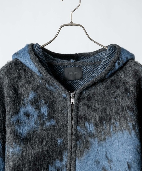 KUUUPY（クーピー）の「Gradient Shaggy Zip Knit Hoodie - グラデーションシャギージップニットパーカー（パーカー・メンズ・ブラック/ブルー・SMALL/MEDIUM/LARGE）」の4枚目の写真