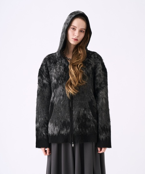 KUUUPY（クーピー）の「Gradient Shaggy Zip Knit Hoodie - グラデーションシャギージップニットパーカー（パーカー・メンズ・ブラック/ブルー・SMALL/MEDIUM/LARGE）」の22枚目の写真