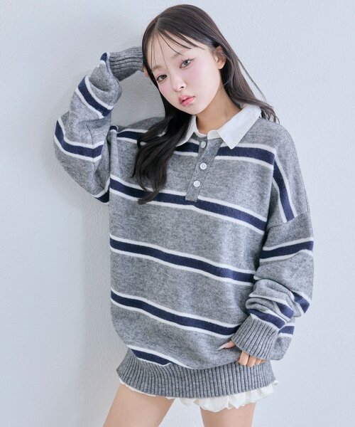 OLIVE des OLIVE（オリーブデオリーブ）の「ラガーポロニット（ニット/セーター・レディース・オフホワイト/トップグレー/ボルドー・FREE）」の2枚目の写真