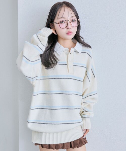 OLIVE des OLIVE（オリーブデオリーブ）の「ラガーポロニット（ニット/セーター・レディース・オフホワイト/トップグレー/ボルドー・FREE）」の14枚目の写真