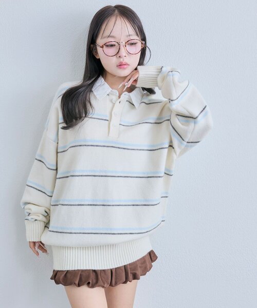 OLIVE des OLIVE（オリーブデオリーブ）の「ラガーポロニット（ニット/セーター・レディース・オフホワイト/トップグレー/ボルドー・FREE）」の13枚目の写真