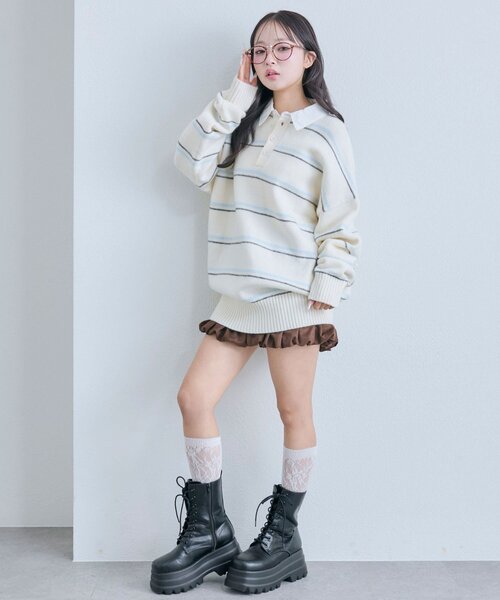 OLIVE des OLIVE（オリーブデオリーブ）の「ラガーポロニット（ニット/セーター・レディース・オフホワイト/トップグレー/ボルドー・FREE）」の11枚目の写真