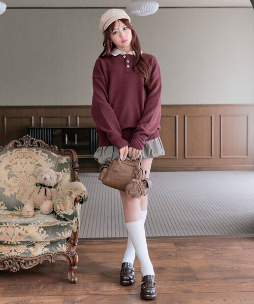 OLIVE des OLIVE（オリーブデオリーブ）の「ラガーポロニット（ニット/セーター・レディース・オフホワイト/トップグレー/ボルドー・FREE）」の6枚目の写真