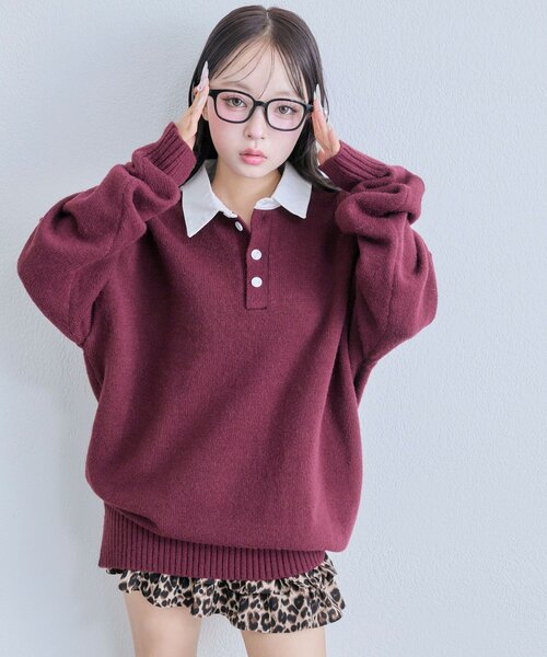 OLIVE des OLIVE（オリーブデオリーブ）の「ラガーポロニット（ニット/セーター・レディース・オフホワイト/トップグレー/ボルドー・FREE）」の4枚目の写真