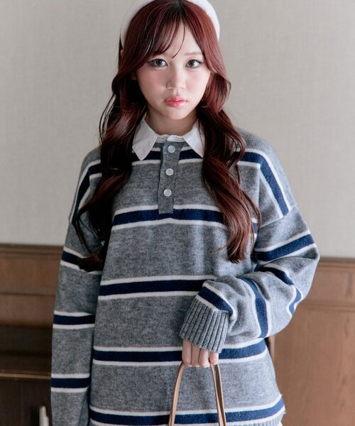 OLIVE des OLIVE（オリーブデオリーブ）の「ラガーポロニット（ニット/セーター・レディース・オフホワイト/トップグレー/ボルドー・FREE）」の21枚目の写真