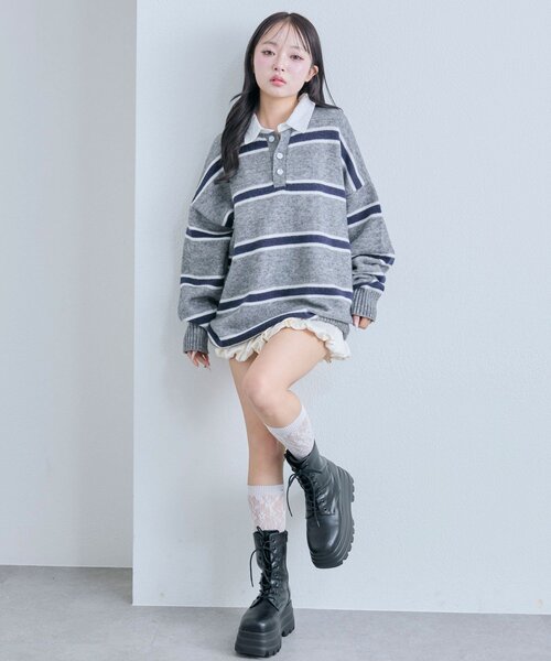 OLIVE des OLIVE（オリーブデオリーブ）の「ラガーポロニット（ニット/セーター・レディース・オフホワイト/トップグレー/ボルドー・FREE）」の15枚目の写真