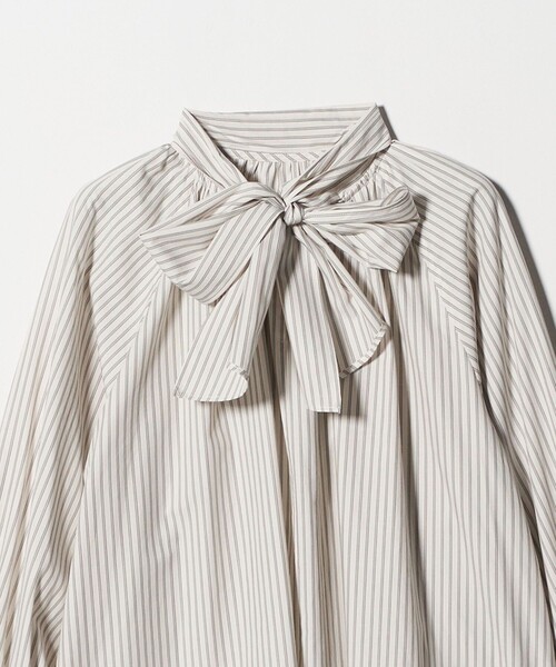 セール】コットン ソリッド&ストライプ ボウタイブラウス（シャツ
