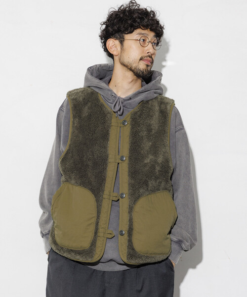 セール】リラックスフィット リバーシブル ボアベスト/ミリタリー