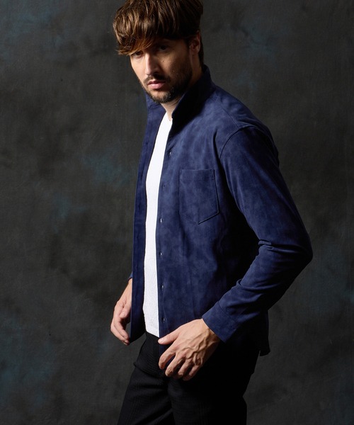 HIDEAWAYS NICOLE（ハイダウェイニコル）の「ムラプリントカットコーデュロイシャツ（シャツ/ブラウス・メンズ・ネイビー/シルバーグレー/ブラック/グレイッシュベージュ・MEDIUM/LARGE/X-LARGE）」の4枚目の写真