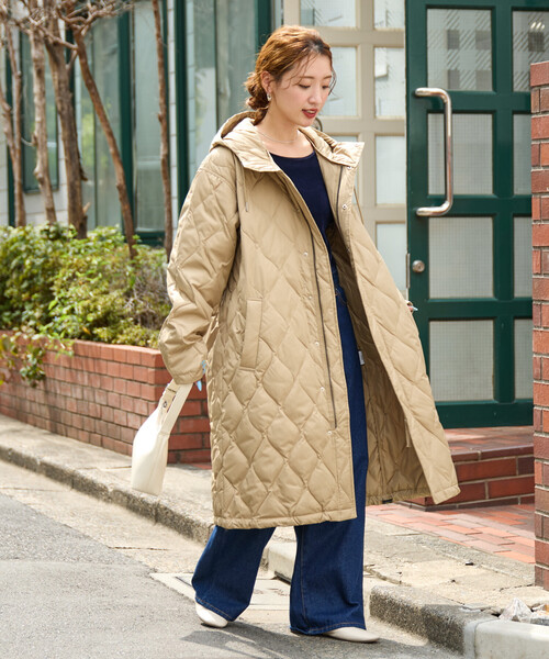 キルティング ロングコート ベージュ タイオン　TAION Lサイズ 限定展開 TAION × FREAK'S STORE/タイオン 別注 キルト フード ロング
