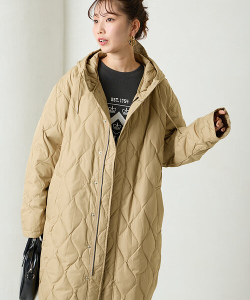 FREAK'S STORE（フリークスストア）の「限定展開 TAION × FREAK'S STORE/タイオン 別注 キルト フード ロングダウン（ダウンジャケット/コート・レディース・ブラック/オリーブ/ベージュ・ﾌﾘ-）」の5枚目の写真