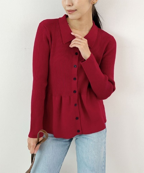 Futier land（フューティアランド）の「【8色展開】ペプラムリブニット（ニット/セーター・レディース・マスタード/ブラウン/グレー/ネイビー/レッド/アイボリー/ライトブルー/サーモンピンク・MEDIUM/LARGE）」の8枚目の写真