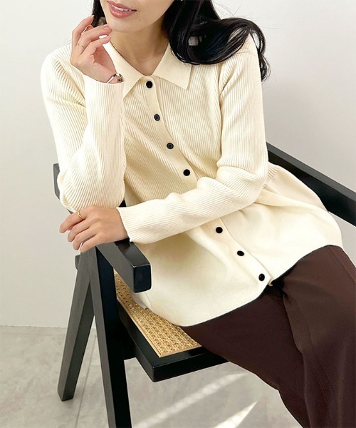 Futier land（フューティアランド）の「【8色展開】ペプラムリブニット（ニット/セーター・レディース・マスタード/ブラウン/グレー/ネイビー/レッド/アイボリー/ライトブルー/サーモンピンク・MEDIUM/LARGE）」の2枚目の写真