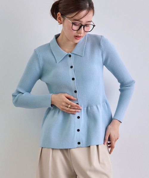 Futier land（フューティアランド）の「【8色展開】ペプラムリブニット（ニット/セーター・レディース・マスタード/ブラウン/グレー/ネイビー/レッド/アイボリー/ライトブルー/サーモンピンク・MEDIUM/LARGE）」の5枚目の写真