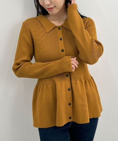 Futier land（フューティアランド）の「【8色展開】ペプラムリブニット（ニット/セーター・レディース・マスタード/ブラウン/グレー/ネイビー/レッド/アイボリー/ライトブルー/サーモンピンク・MEDIUM/LARGE）」の6枚目の写真