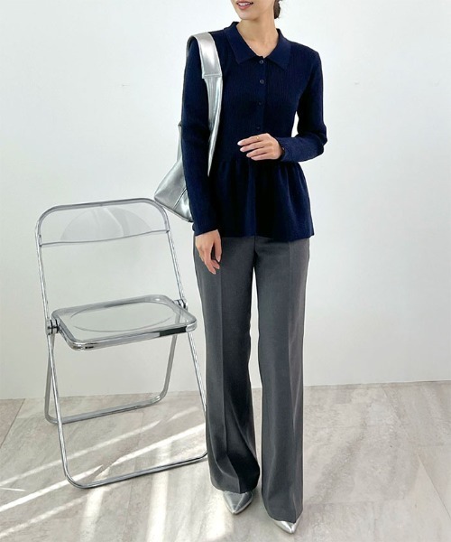 Futier land（フューティアランド）の「【8色展開】ペプラムリブニット（ニット/セーター・レディース・マスタード/ブラウン/グレー/ネイビー/レッド/アイボリー/ライトブルー/サーモンピンク・MEDIUM/LARGE）」の17枚目の写真