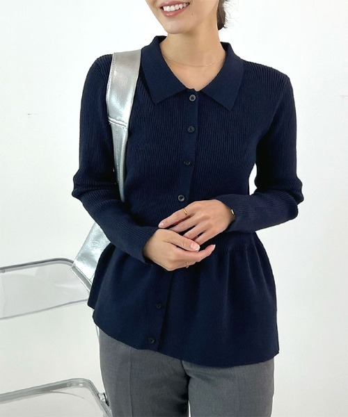 Futier land（フューティアランド）の「【8色展開】ペプラムリブニット（ニット/セーター・レディース・マスタード/ブラウン/グレー/ネイビー/レッド/アイボリー/ライトブルー/サーモンピンク・MEDIUM/LARGE）」の16枚目の写真