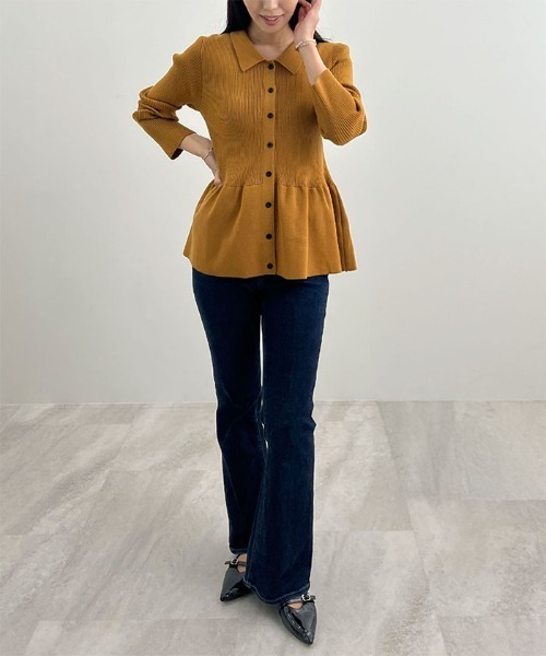 Futier land（フューティアランド）の「【8色展開】ペプラムリブニット（ニット/セーター・レディース・マスタード/ブラウン/グレー/ネイビー/レッド/アイボリー/ライトブルー/サーモンピンク・MEDIUM/LARGE）」の14枚目の写真