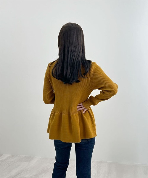 Futier land（フューティアランド）の「【8色展開】ペプラムリブニット（ニット/セーター・レディース・マスタード/ブラウン/グレー/ネイビー/レッド/アイボリー/ライトブルー/サーモンピンク・MEDIUM/LARGE）」の18枚目の写真