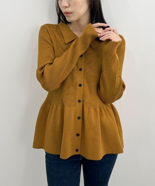 Futier land（フューティアランド）の「【8色展開】ペプラムリブニット（ニット/セーター・レディース・マスタード/ブラウン/グレー/ネイビー/レッド/アイボリー/ライトブルー/サーモンピンク・MEDIUM/LARGE）」の19枚目の写真