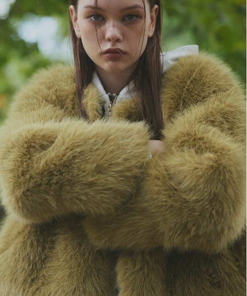 セール】ノーカラー フェイクファーコート（ノーカラーコート）｜ad