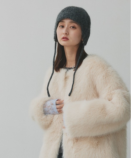ノーカラー フェイクファーコート（ノーカラーコート）｜ad thie