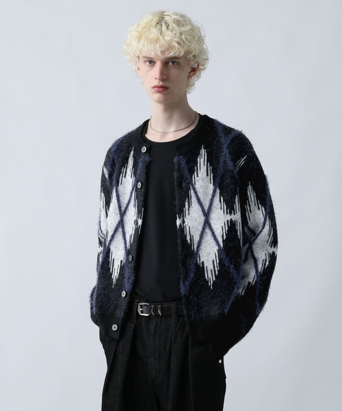HARE（ハレ）の「アーガイルクルーネックカーディガン(HARE)（カーディガン/ボレロ・メンズ・ブラック/グレー・FREE）」の7枚目の写真