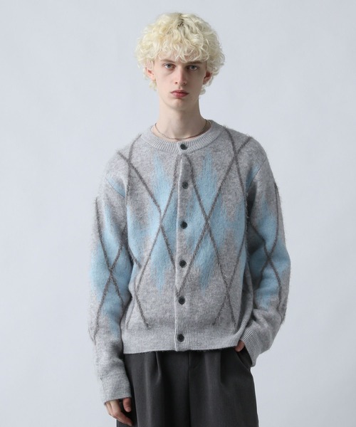 HARE（ハレ）の「アーガイルクルーネックカーディガン(HARE)（カーディガン/ボレロ・メンズ・ブラック/グレー・FREE）」の9枚目の写真