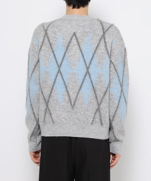 HARE（ハレ）の「アーガイルクルーネックカーディガン(HARE)（カーディガン/ボレロ・メンズ・ブラック/グレー・FREE）」の12枚目の写真