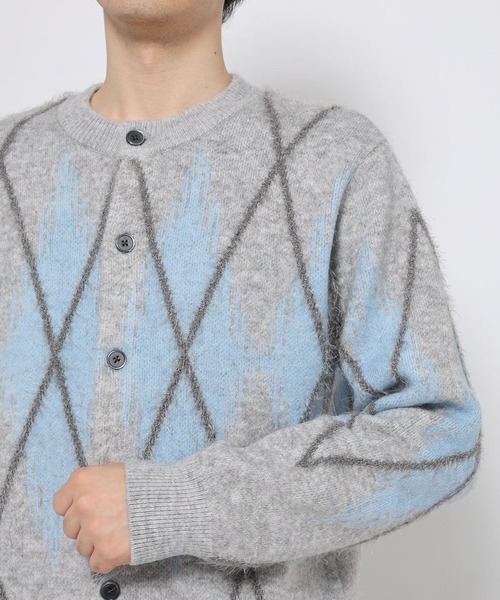 HARE（ハレ）の「アーガイルクルーネックカーディガン(HARE)（カーディガン/ボレロ・メンズ・ブラック/グレー・FREE）」の14枚目の写真