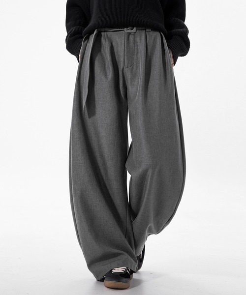 SABRINA ダブルフェイスツイード ベルテッド タック バレル ワイド