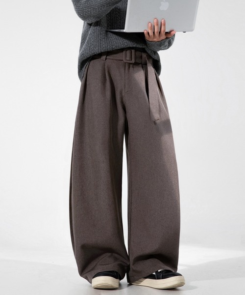 SABRINA ダブルフェイスツイード ベルテッド タック バレル ワイド