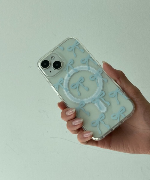 セール】リボン柄 クリア マグネット付き MagSafe対応 / スマホカバー