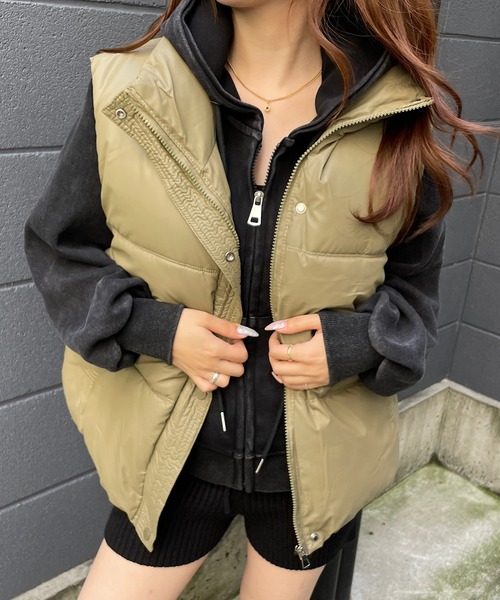 セール】スタンドカラーファイバーダウンベスト（ダウンベスト