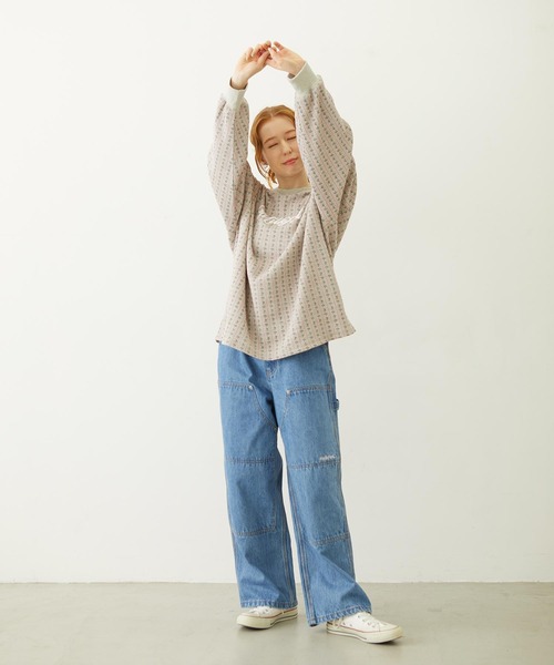 MILKFED.（ミルクフェド）の「STRIPED FLOWER WAFFLE L/S TOP（Tシャツ/カットソー・レディース・アッシュ/オフホワイト・ONE SIZE）」の7枚目の写真