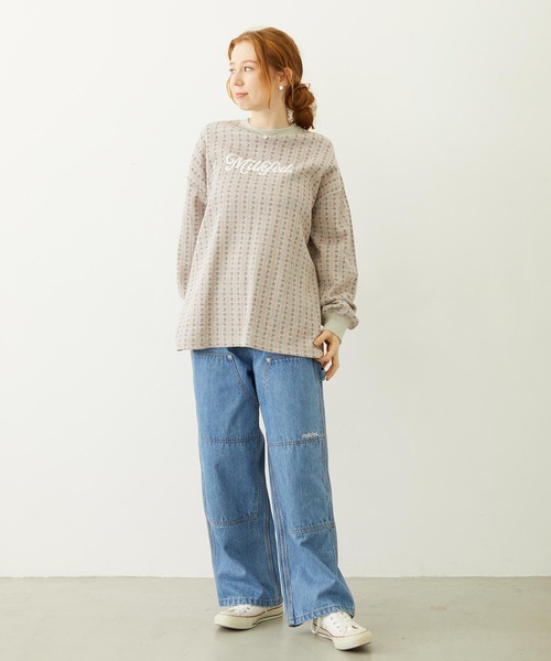 MILKFED.（ミルクフェド）の「STRIPED FLOWER WAFFLE L/S TOP（Tシャツ/カットソー・レディース・アッシュ/オフホワイト・ONE SIZE）」の8枚目の写真