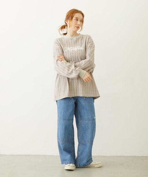 MILKFED.（ミルクフェド）の「STRIPED FLOWER WAFFLE L/S TOP（Tシャツ/カットソー・レディース・アッシュ/オフホワイト・ONE SIZE）」の5枚目の写真