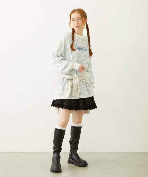MILKFED.（ミルクフェド）の「STRIPED FLOWER WAFFLE L/S TOP（Tシャツ/カットソー・レディース・アッシュ/オフホワイト・ONE SIZE）」の19枚目の写真