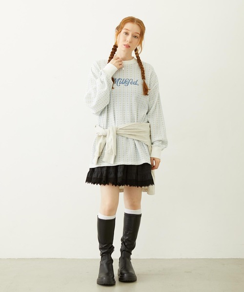 MILKFED.（ミルクフェド）の「STRIPED FLOWER WAFFLE L/S TOP（Tシャツ/カットソー・レディース・アッシュ/オフホワイト・ONE SIZE）」の18枚目の写真