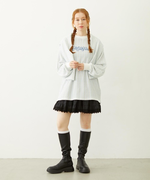 MILKFED.（ミルクフェド）の「STRIPED FLOWER WAFFLE L/S TOP（Tシャツ/カットソー・レディース・アッシュ/オフホワイト・ONE SIZE）」の22枚目の写真
