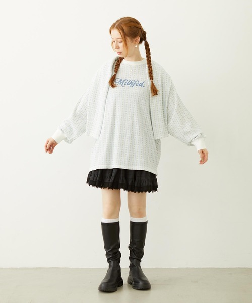 MILKFED.（ミルクフェド）の「STRIPED FLOWER WAFFLE L/S TOP（Tシャツ/カットソー・レディース・アッシュ/オフホワイト・ONE SIZE）」の16枚目の写真