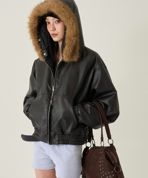セール】【2way/ファー取り外し可能】ヴィンテージライクレザーファー
