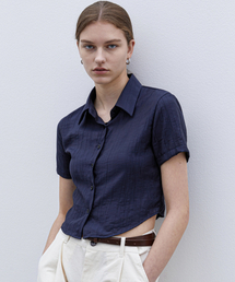 TRIP LE SENS（トリップ ル センス）の「Steady Crop Summer Pleated Shirt_Navy（シャツ/ブラウス）」