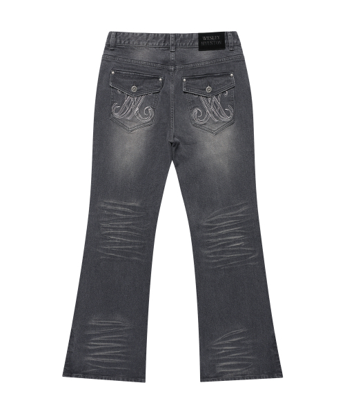 WESLEYHYUSTON(ウェズリーユーストン)の「Rowel embroidery boots cut denim pants dark grey(デニムパンツ・メンズ・その他・SMALL/MEDIUM/LARGE)」の2枚目の写真
