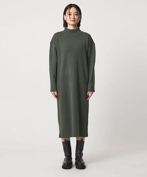 【エースアンドレア】美品♡ニットワンピース モックネック ロゴ 168S カーキ A DAY IN THE LIFE UNITED ARROWS（アデイインザライフユナイテッド