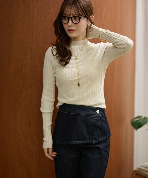 LAULEN(ローレン)の「random pattern off neck rib knit /ランダムパターンオフネックリブニット(ニット/セーター・レディース・ネイビー/オートミール/ブラック・FREE)」の1枚目の写真