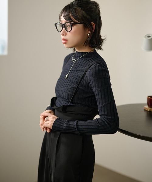 LAULEN(ローレン)の「random pattern off neck rib knit /ランダムパターンオフネックリブニット(ニット/セーター・レディース・ネイビー/オートミール/ブラック・FREE)」の3枚目の写真
