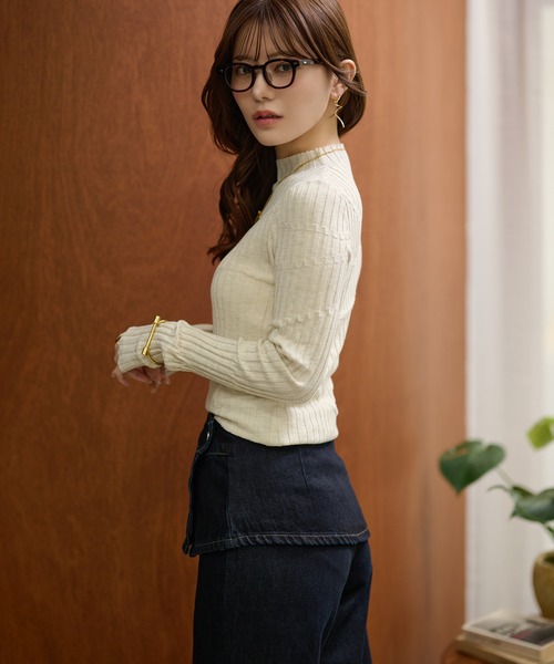 LAULEN(ローレン)の「random pattern off neck rib knit /ランダムパターンオフネックリブニット(ニット/セーター・レディース・ネイビー/オートミール/ブラック・FREE)」の22枚目の写真